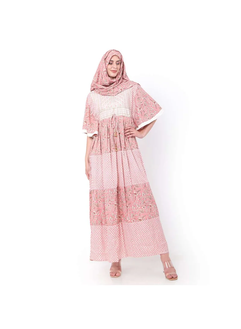 HANA & SARA PINK COLOUR WITH EMBROIDERED AND PRINTED ARABIC JALABIYA DRESS
