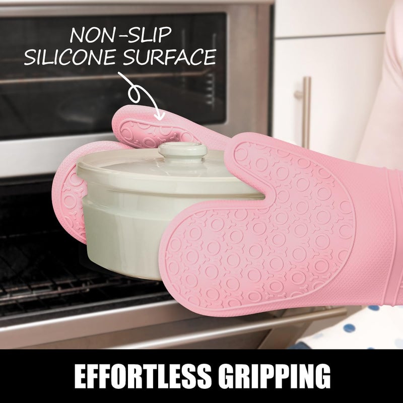 Rorecay Extra Long Oven Mitts and Pot Holders Sets: Heat Resistant Silicone Oven Mittens with Mini Oven Gloves and Hot Pads Potholders for Kitchen Baking Cooking, Quilted Liner, Pack of 6 (Pink) - Image 3