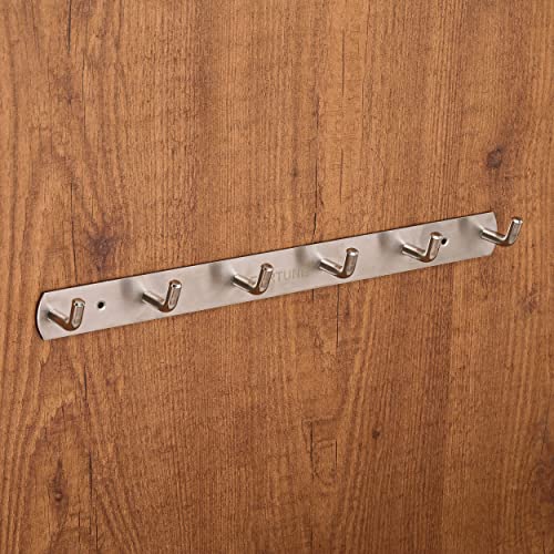 FORTUNE Stainless Steel Wall Hooks for Hanging Cloth and Towel Bathroom Cloth Hooks Hanger, Robe Hooks Rail, Door Hanger for Clothes Hanging Keys (6 Hooks) (Pack of 1) - Image 1