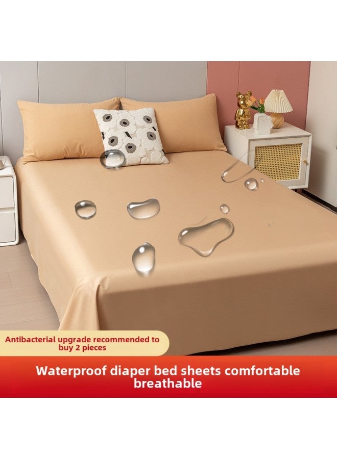 Waterproof Bed Sheet Cat Urine Hair Bed Cover Urine-Resistant Baby List Machine Washable Urine-Proof Cover Dog Rabbit Pet Cover Urine Pad-Color:Milk Tea-[waterproof And Breathable For All Seasons]-Specifications:Upgraded Four-corner Strap Model: 150*200 (applicable To 1.5m Beds)  - Image 1