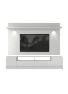 AtoZ Furniture Vanderbilt TV Stand and Cabrini 2.2 Floating Wall TV Panel with LED Lights in White Gloss and Black Matte in White Color 