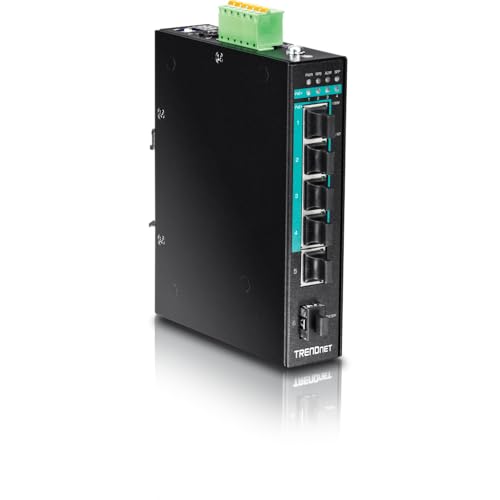 Trendnet مفتاح DIN-Rail الصناعي القوي 5 منافذ من TRENDnet مع PoE+ جيجابت، ميزانية طاقة 120 واط، 1 فتحة SFP، تصنيف IP30، مفتاح غير مُدار، مفتاح شبكة جيجابت PoE+، حماية مدى الحياة، أسود، TI-PG541 - Image 2