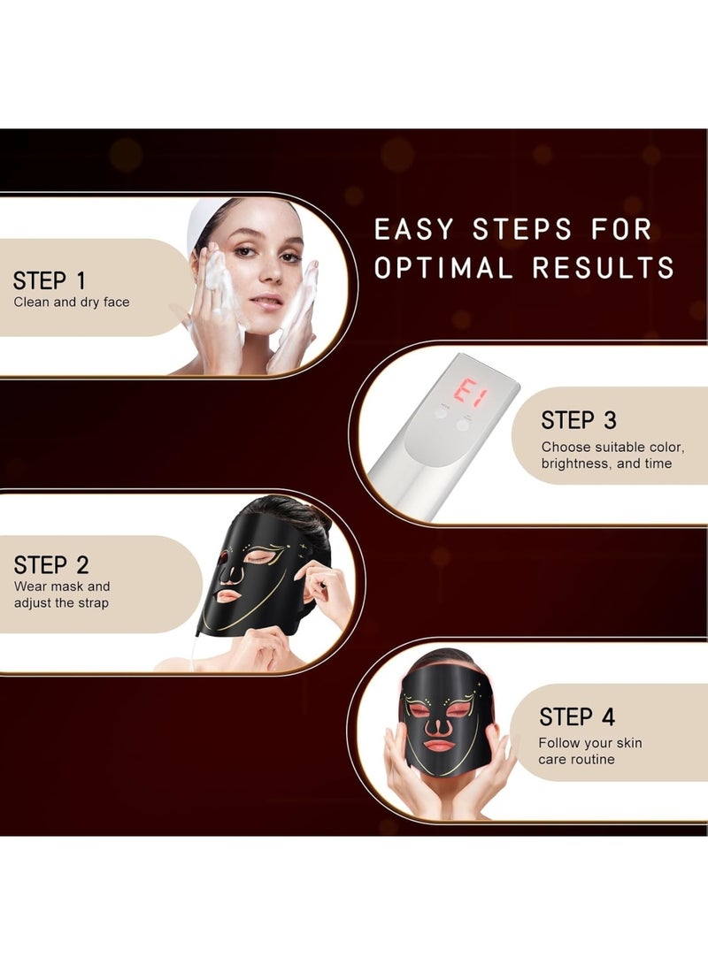 SOLARAE قناع علاج الضوء LED، قناع الضوء الأحمر 630nm و850nm بالأشعة تحت الحمراء مع جهاز تحكم عن بعد، قناع ضوء قابل للشحن محمول 7 ألوان، قناع للعناية بالبشرة من السيليكون الناعم قابل للطي للوجه والرقبة، أسود