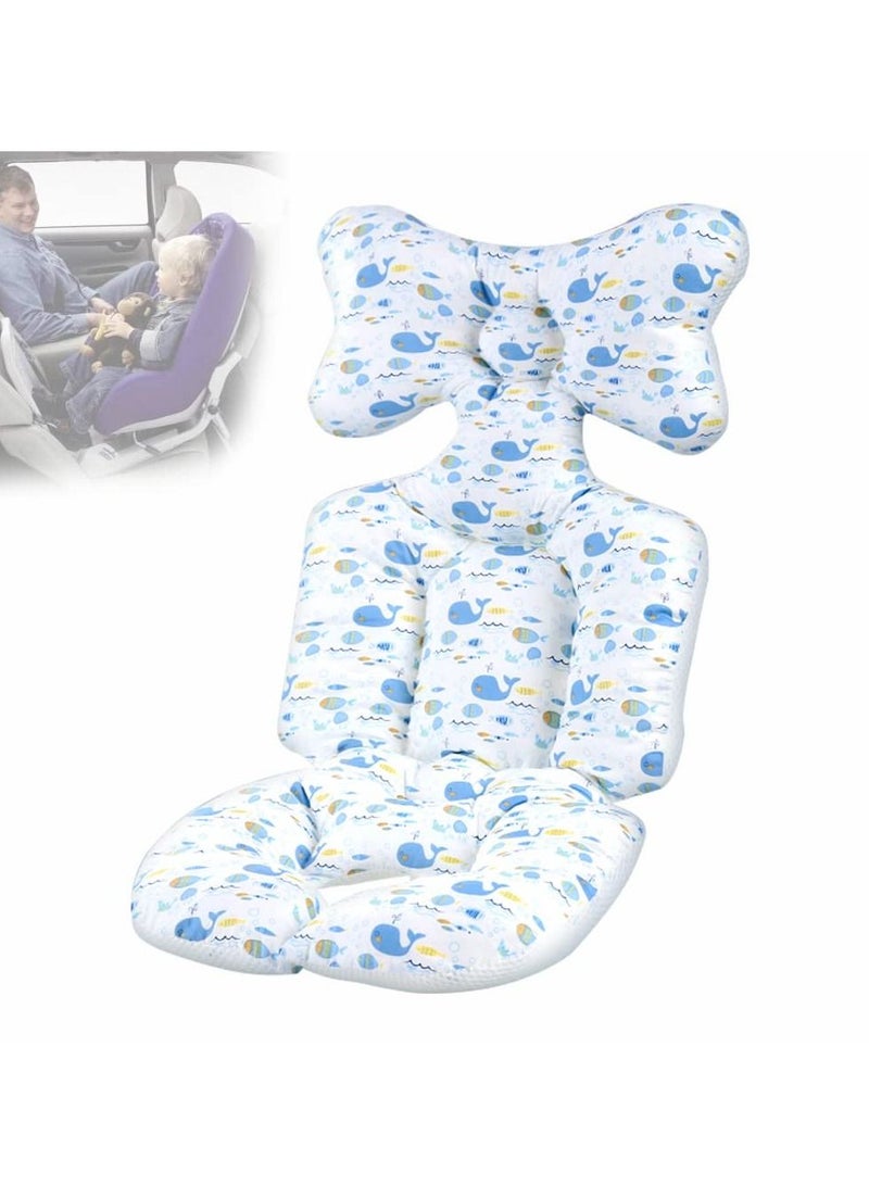SYOSI Baby Seat Pad, Infant Car Seat Insert, Stroller Insert Head and Body Support Pillow, Air Mesh Breathable Car Infant Soft Padding, Pram Non Slip Cushion for Baby Kid Toddler Infants(Blue Whale) - Image 1