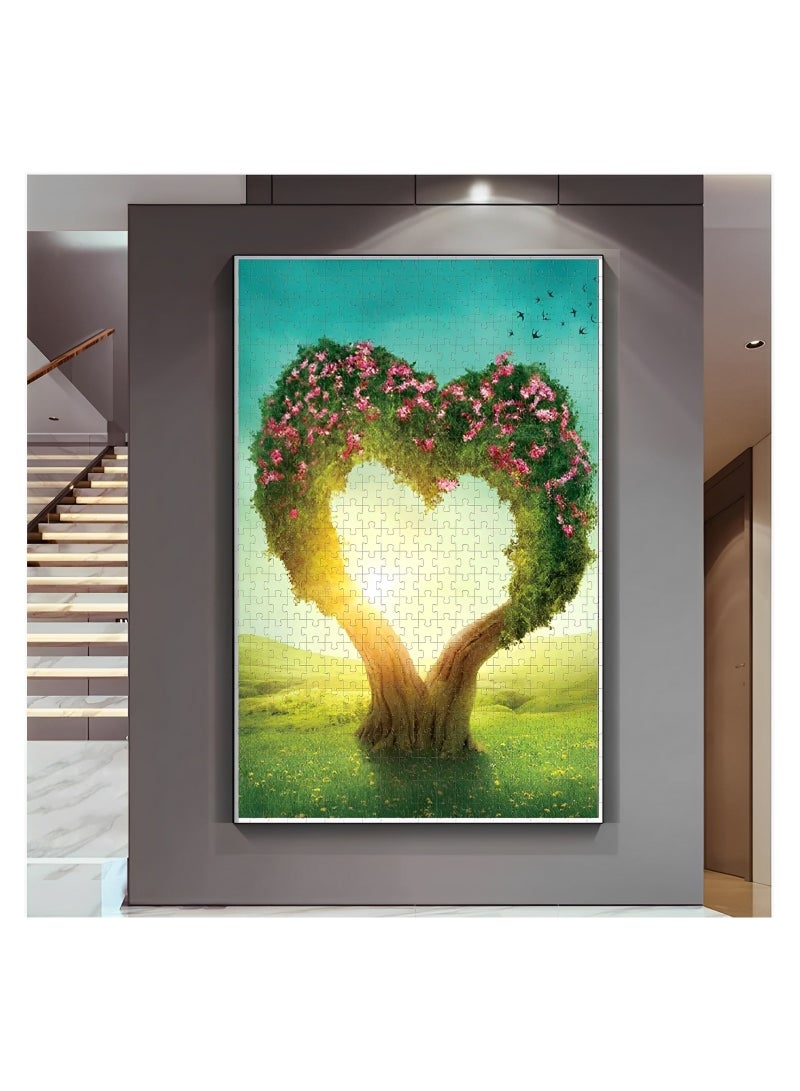 Heart Shaped Tree Jigsaw Puzzle, 1000 Pieces DIY Wooden Puzzle Kits Gift, 75X50Cm Home Decoration Educational Game - Image 5