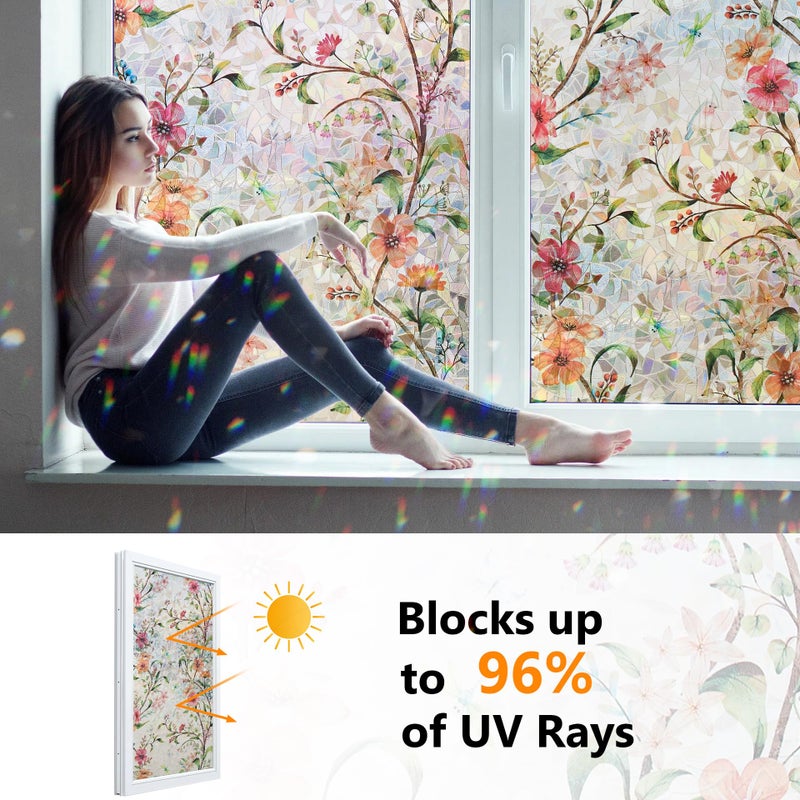 Ranzdn Window Privacy Film - Stained Glass Window Film Static Cling UV & Heat Blocking Rainbow Window Film for Glass Doors, Bedroom Windows - No Glue Premium Vinyl (Easy Install,17.5"Ã—157.4") - Image 2