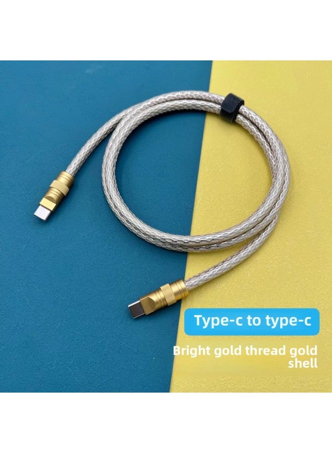 DIY Upgrade Leather Hand-stitched Data Cable 100W29WPD66W Fast Charging For Iphone 12W Data Cable-Color:1.5 M-Model:Bright Gold Wire Gold Shell Double Type-c100W Shell  - Image 1