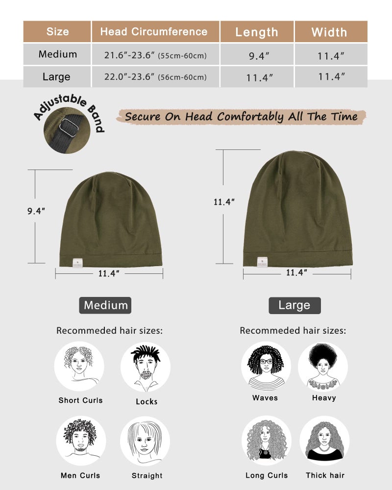 YANIBEST Silk Satin Bonnet Hair Wrap for Sleeping, Adjustable Slouchy Beanie for Women, Silk Lined for Curly Hair and Braids, Olive Green - Image 2