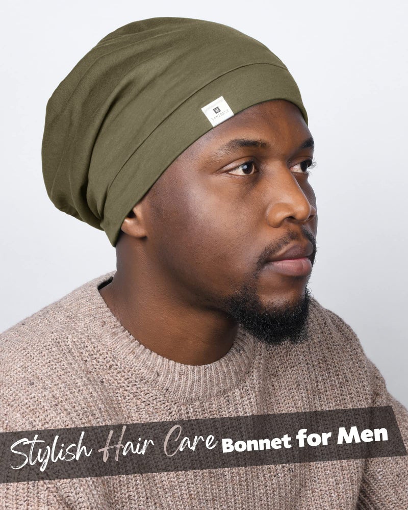 YANIBEST Silk Satin Bonnet Hair Wrap for Sleeping, Adjustable Slouchy Beanie for Women, Silk Lined for Curly Hair and Braids, Olive Green - Image 3