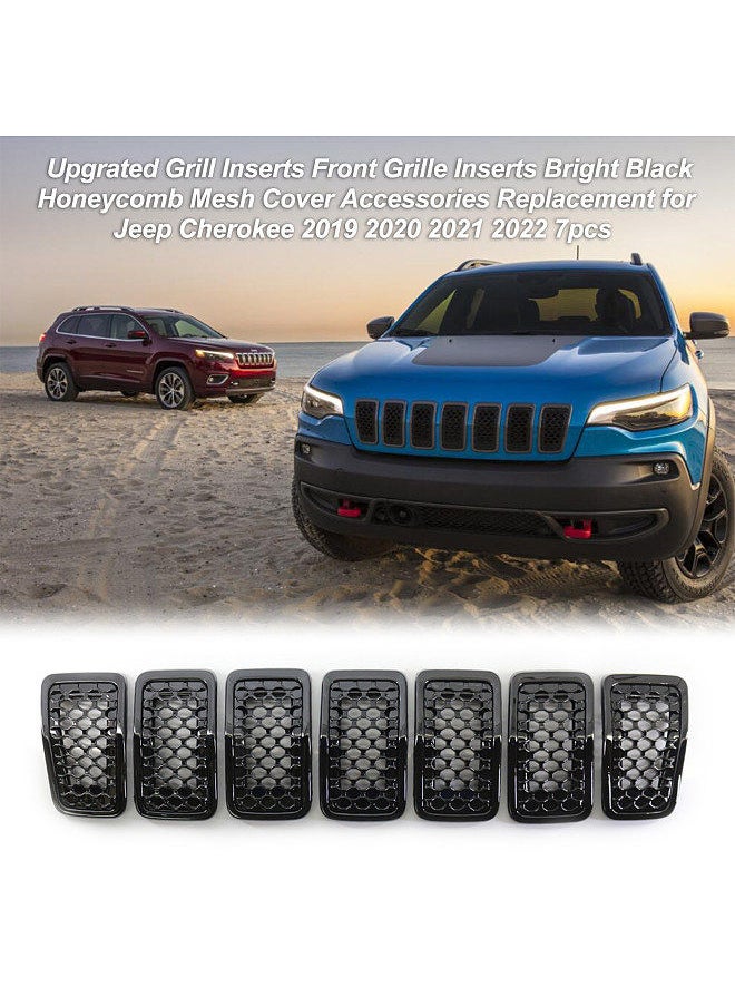 Generic - Upgrated Grill Inserts Front Grille Inserts Bright Black Honeycomb Mesh Cover Accessories Replacement for Jeep Cherokee 2019 2020 2021 2022 7pcs - Image 1