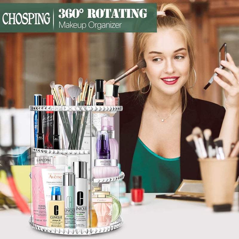 360 Degree Rotating Acrylic Makeup Organizer, Clear - Image 2