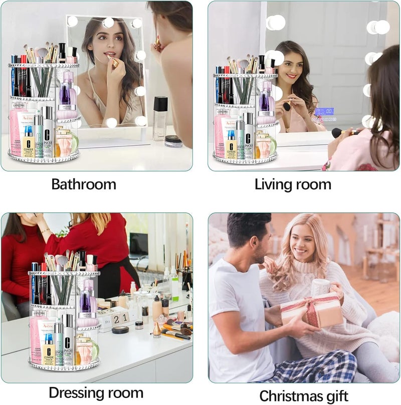 360 Degree Rotating Acrylic Makeup Organizer, Clear - Image 4