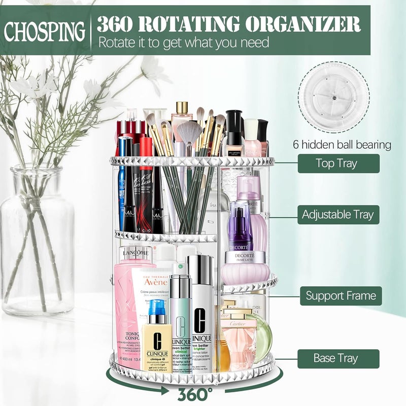 360 Degree Rotating Acrylic Makeup Organizer, Clear - Image 5