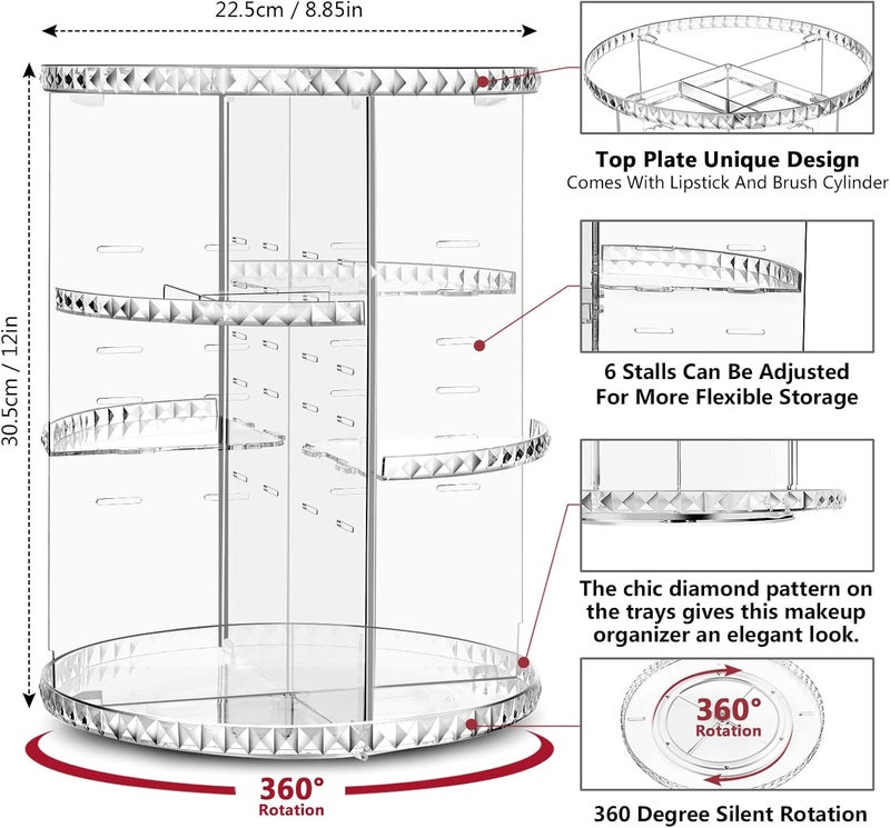 360 Degree Rotating Acrylic Makeup Organizer, Clear - Image 3