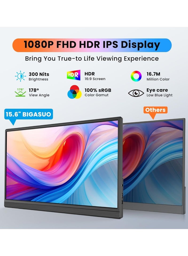 besrey  Portable Monitor, 15.6'' 1080P FHD Kickstand Portable Laptop Monitor, USB C HDMI Computer Display IPS Gaming Monitor, External Monitor for Laptop PC MAC Phone PS4 Xbox Switch, Black  - Image 2
