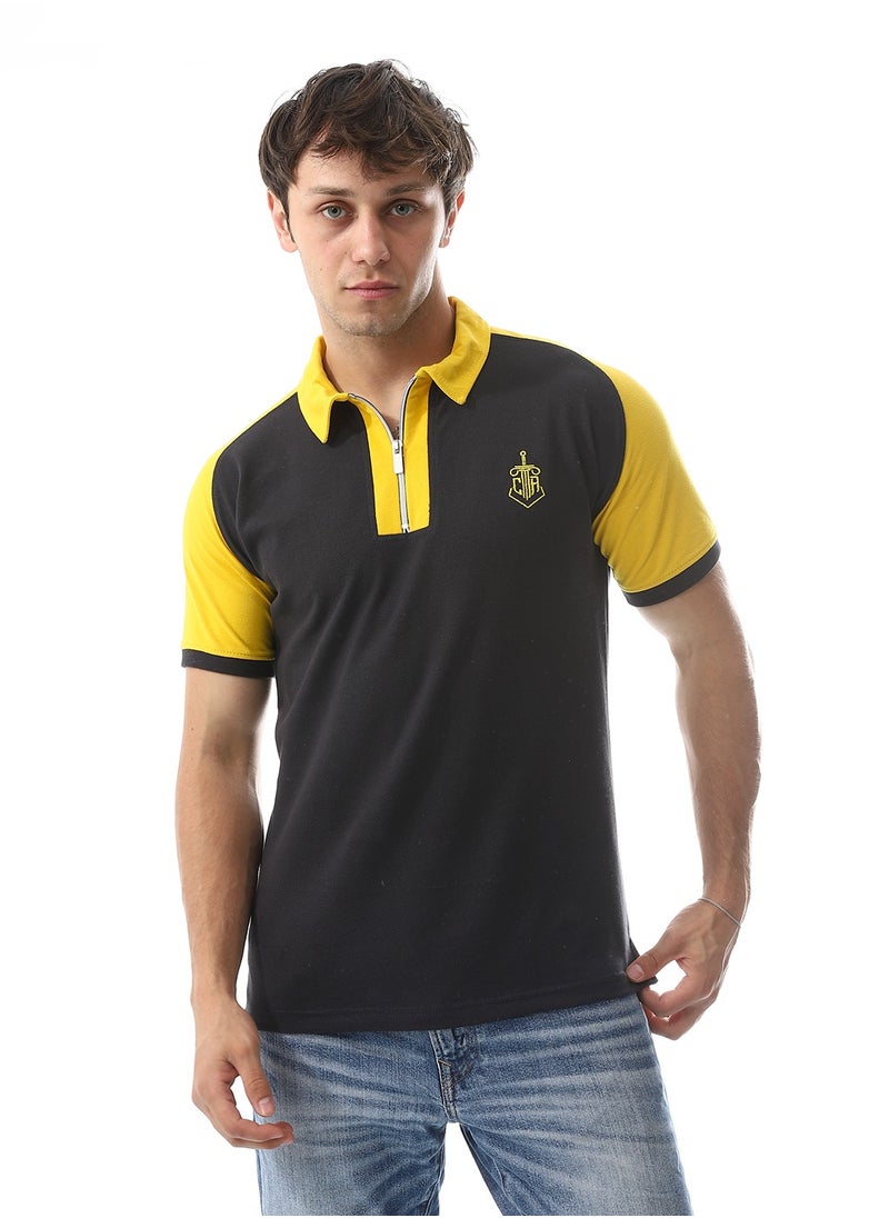 Caesar Embroidered Pique Polo Shirt With Classic Collar And Zipper  - Image 1