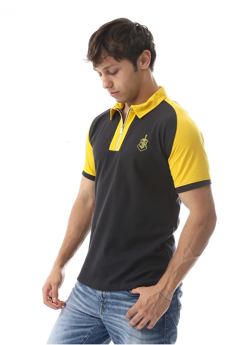 Caesar Embroidered Pique Polo Shirt With Classic Collar And Zipper  - Image 2