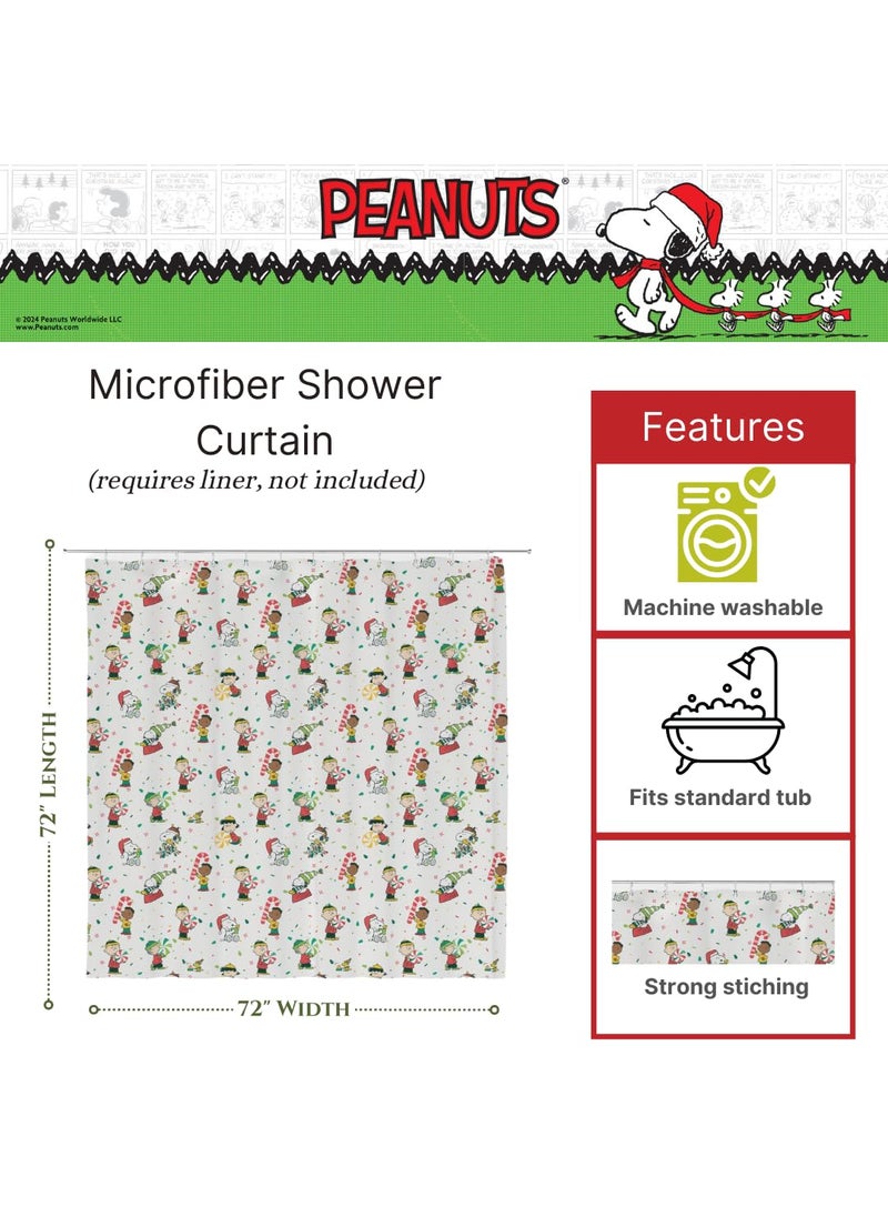 Franco Franco Peanuts Holiday Christmas Bath Microfiber Shower Curtain  72x72  (Officially Licensed Product)  - Image 2