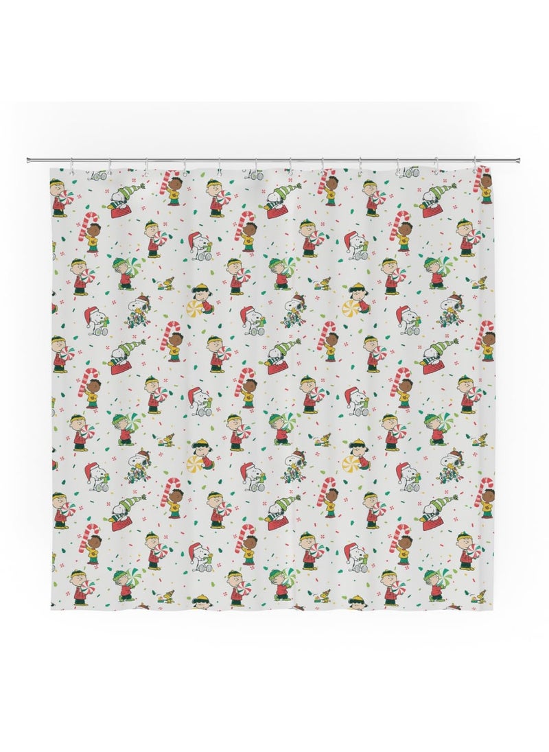 Franco Franco Peanuts Holiday Christmas Bath Microfiber Shower Curtain  72x72  (Officially Licensed Product)  - Image 1