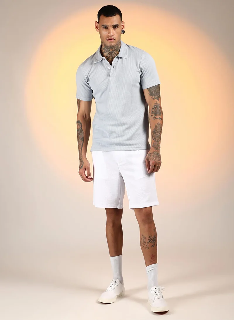 Campus Sutra Men's Icy Blue Ribbed Polo T-Shirt