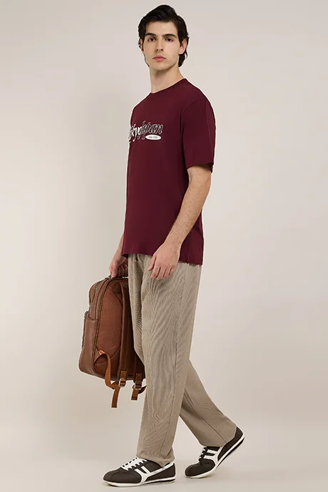 أر أند بي Textured Tapered Fit Pants with Drawstring Waist