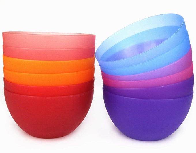 KXWARE PLASTIC BOWLS SET OF 12 UNBREAKABLE AND REUSABLE 32OZ6 INCH PLASTIC CEREALSOUPSALAD BOWLS IN 6 ASSORTED COLOR DISHWASHER SAFE BPA FREE