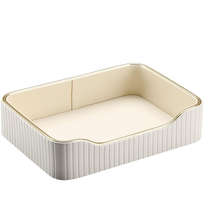 KINGFOM Prefume Tray, PU Leather Valet Tray Nightstand Organizer Trays for Men Women, Table Centerpieces Decorative Vanity Trays, Desk Organizer Tray for Key Jewelry Cosmetics (Ivory White) - Image 4