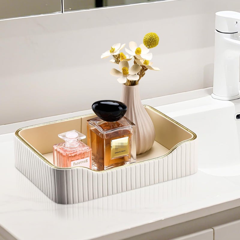KINGFOM Prefume Tray, PU Leather Valet Tray Nightstand Organizer Trays for Men Women, Table Centerpieces Decorative Vanity Trays, Desk Organizer Tray for Key Jewelry Cosmetics (Ivory White) - Image 5