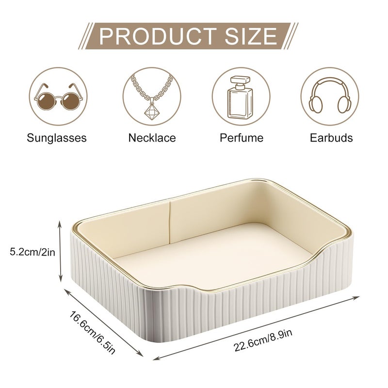 KINGFOM Prefume Tray, PU Leather Valet Tray Nightstand Organizer Trays for Men Women, Table Centerpieces Decorative Vanity Trays, Desk Organizer Tray for Key Jewelry Cosmetics (Ivory White) - Image 3