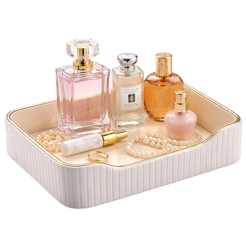 KINGFOM Prefume Tray, PU Leather Valet Tray Nightstand Organizer Trays for Men Women, Table Centerpieces Decorative Vanity Trays, Desk Organizer Tray for Key Jewelry Cosmetics (Ivory White) - Image 1