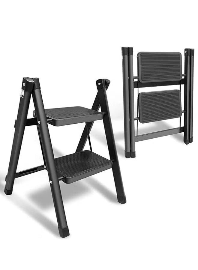 Black Folding Step Stool, Anti-Slip Safe Pedal, 330 Lbs Heavy Duty, Space-Saving, Ideal For Kitchen/Bathroom/RV/Adults/Kids - Image 2