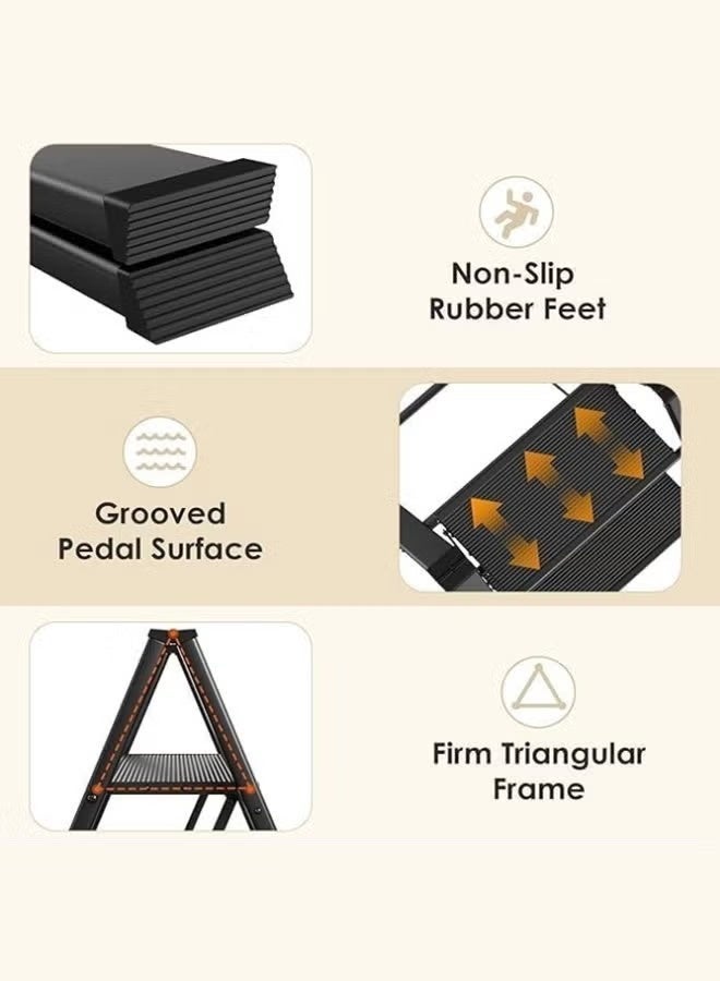 Black Folding Step Stool, Anti-Slip Safe Pedal, 330 Lbs Heavy Duty, Space-Saving, Ideal For Kitchen/Bathroom/RV/Adults/Kids - Image 3