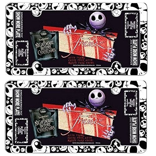 VORAGA Jack Skellington Faces Heads Expressions Tim Burton Nightmare Before Christmas Disney Auto Car Truck SUV Vehicle Universal-fit License Plate Frame - Plastic - PAIR - Image 1