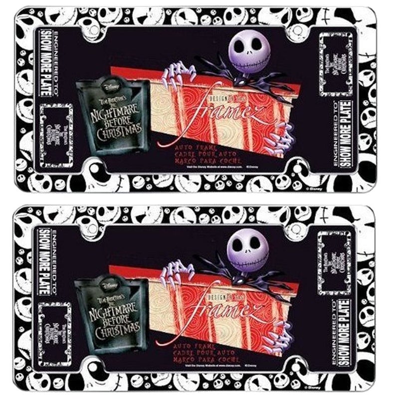 VORAGA Jack Skellington Faces Heads Expressions Tim Burton Nightmare Before Christmas Disney Auto Car Truck SUV Vehicle Universal-fit License Plate Frame - Plastic - PAIR - Image 5