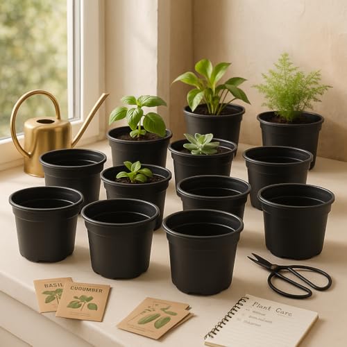 Ugaoo Garden Plastic Pots for Indoor Plants (6 inch, Black Color, Set of 12) - Image 1