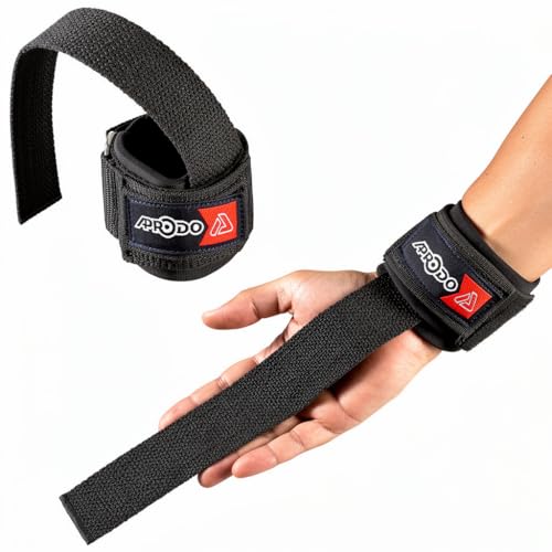 APRODO Power Weightlifting Bar Strap with Wrist Supporter for Gym | Set of 2 - Free Size (Black) | Bar Straps for Deadlifting, Neoprene Padded Bar Strap | Deadlift Weight Lifting Wrist Straps for Gym - Image 1