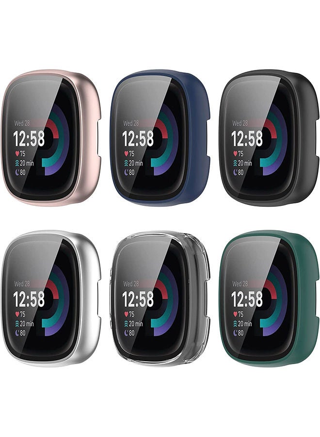 O Ozone Protective Cover [Pack of 6] Compatible with Fitbit Sense 2/Versa 4 Case with Built in 9H Tempered Glass Screen Protector Full Coverage Hard PC Anti-Scratch Sensitive Bumper Frame Cover  - Image 1