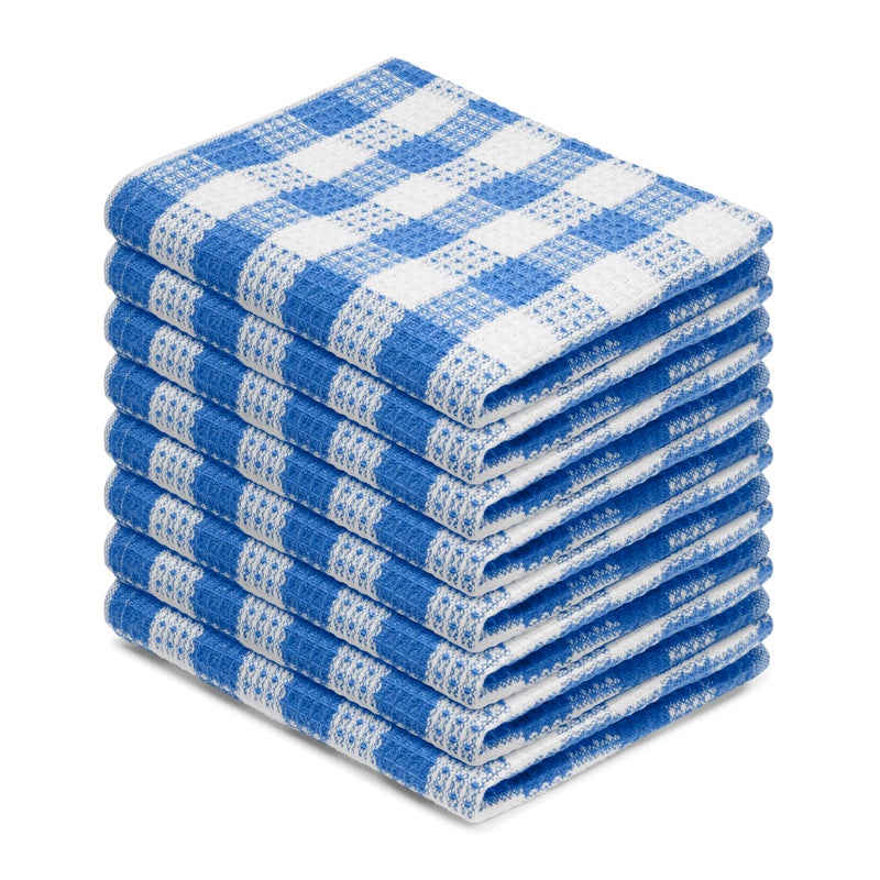 Blue Needles مجموعة 8 من مناشف المطبخ القابلة للغسل بتصميم الوافل، 12x12 بوصة، 100% قطن، مناشف مطبخ فائقة النعومة والامتصاص للتجفيف السريع في الربيع والصيف - أزرق سماوي وأبيض - Image 1
