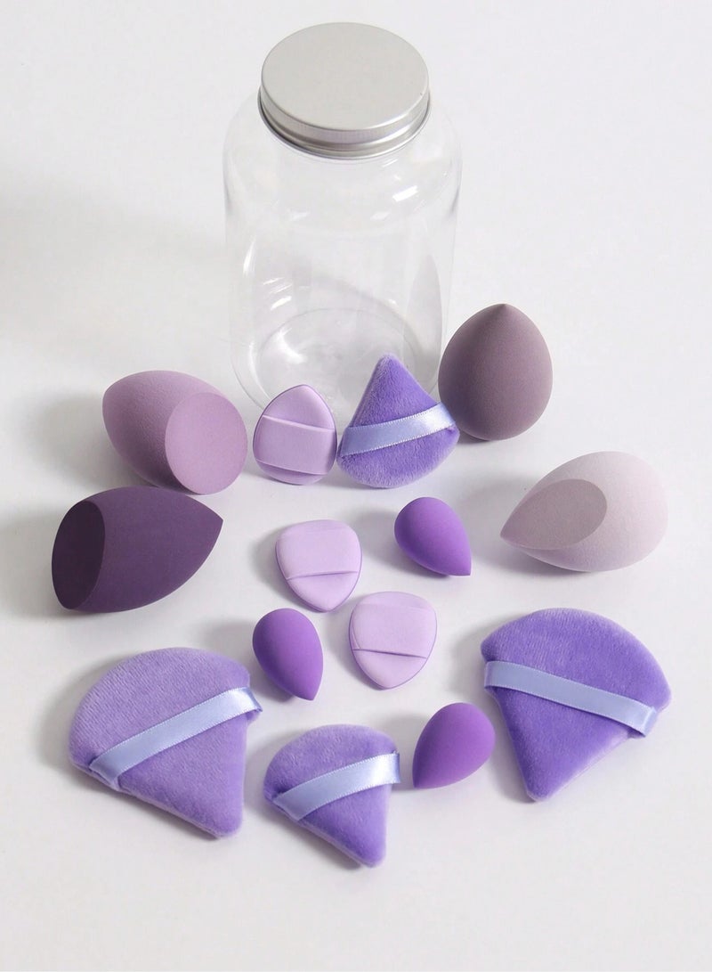 خاجول مجموعة إسفنجات المكياج المكونة من 14 قطعة - إسفنجة مكياج صغيرة متعددة الألوان ناعمة، إسفنجة بودرة طويلة الأمد للاستخدام الرطب والجاف للنساء (بنفسجي) - Image 3