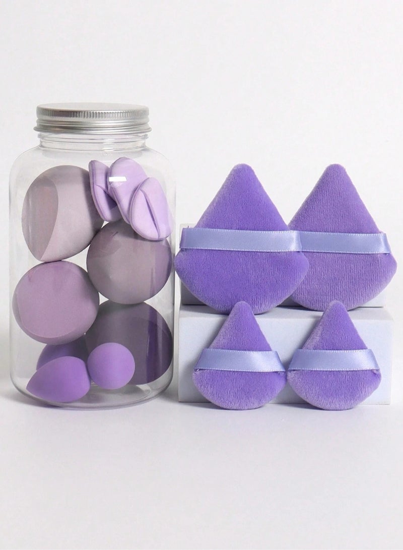 خاجول مجموعة إسفنجات المكياج المكونة من 14 قطعة - إسفنجة مكياج صغيرة متعددة الألوان ناعمة، إسفنجة بودرة طويلة الأمد للاستخدام الرطب والجاف للنساء (بنفسجي) - Image 2