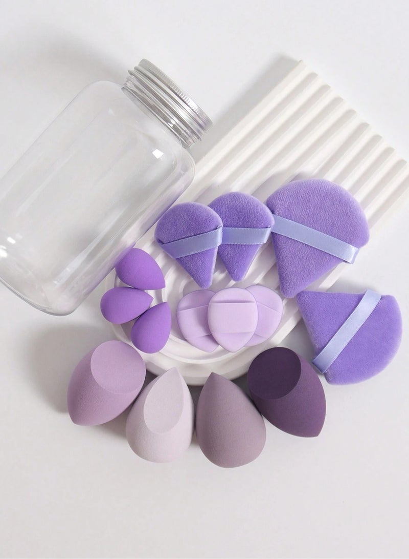 خاجول مجموعة إسفنجات المكياج المكونة من 14 قطعة - إسفنجة مكياج صغيرة متعددة الألوان ناعمة، إسفنجة بودرة طويلة الأمد للاستخدام الرطب والجاف للنساء (بنفسجي) - Image 5