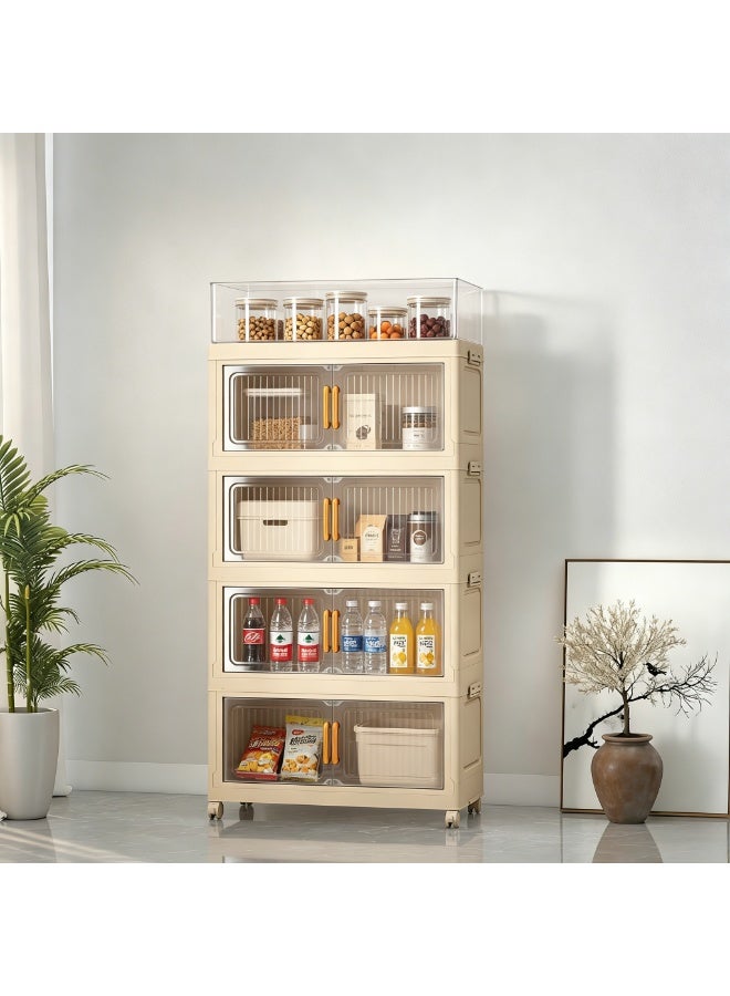 NEWLAN Foldable Storage Cabinet, Dust-Proof Storage Organizer with Double Doors & Rolling Casters, Space-Saving, Easy to Clean & Simple Assembly - Image 1
