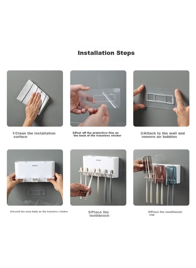 Ecoco Italian Cocoa Ecoco Toothbrush Holder, High-end Wall-mounted Design Without Drilling, Mouthwash Cup, Bathroom Electric Toothbrush Rack, Toothpaste Dispenser - Image 3