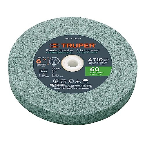 TRUPER PIES-63460T 6" Silicon Carbide Bench Grinding Wheels. Grit=60, Thickness=3/4", Drill=1". 1 Pack - Image 1