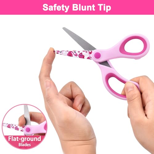 Zicolu 5" Kids Safety Scissors 3 Pack, Blunt-Tip Stainless Steel Blades (Print Design) & Ergonomic Comfort Handles, for Toddlers, Children, Small School Students, Craft Cutting Paper, Assorted Colors - Image 3