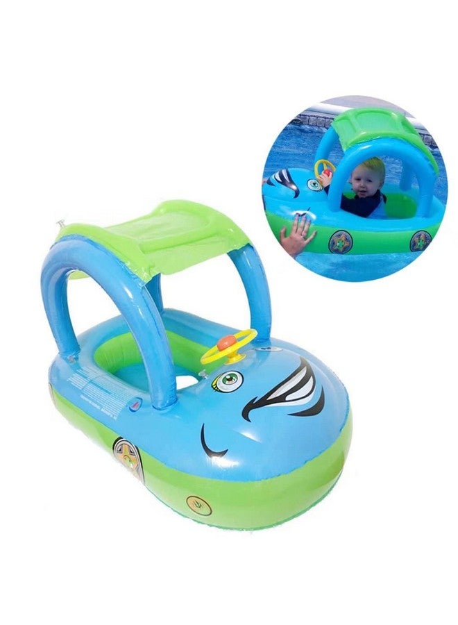 qiaoniuniu Baby Pool Float With Canopy Summer Steering Wheel Sunshade Swim Ring Car Inflatable Toys Infants Float Seat Boat For Kids Toddlers (Color Blue) - Image 1