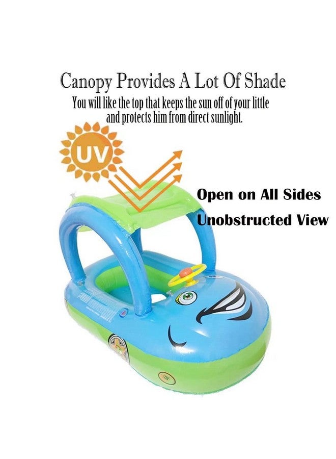 qiaoniuniu Baby Pool Float With Canopy Summer Steering Wheel Sunshade Swim Ring Car Inflatable Toys Infants Float Seat Boat For Kids Toddlers (Color Blue) - Image 2