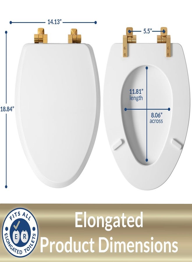Mayfair 1826BGSL 000 Benton Toilet Seat Will Slow Close and Never Come Loose, Elongated, Durable Enameled Wood, White-Brushed Gold Hinges - Image 5