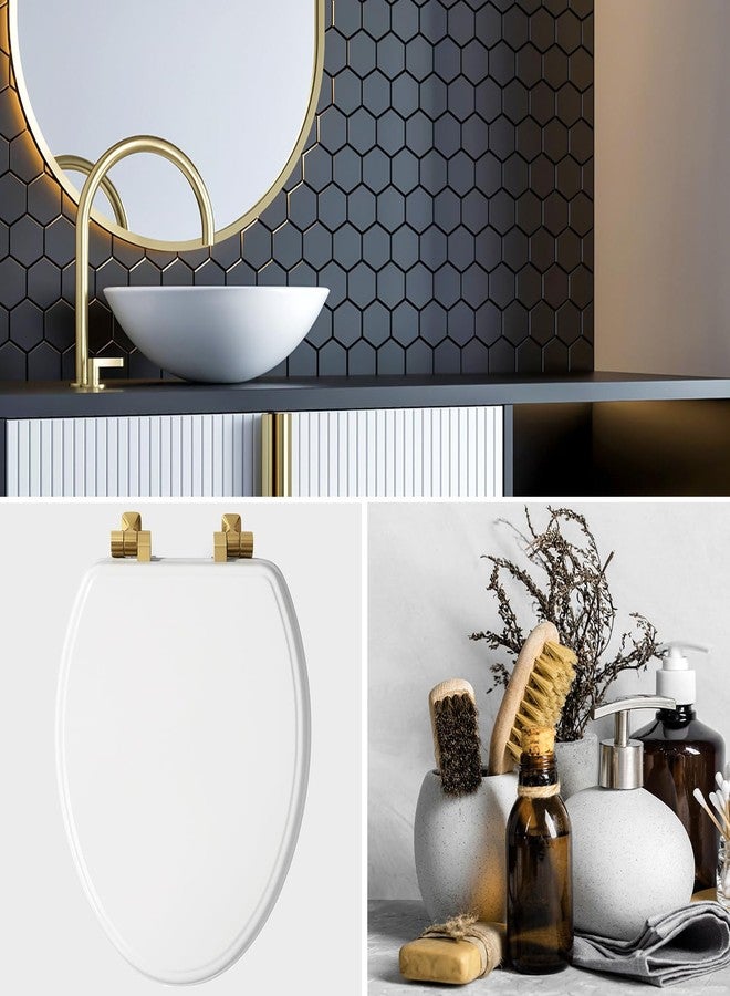 Mayfair 1826BGSL 000 Benton Toilet Seat Will Slow Close and Never Come Loose, Elongated, Durable Enameled Wood, White-Brushed Gold Hinges - Image 4