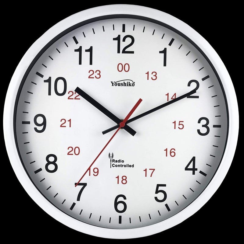 Youshiko Radio Controlled Wall Clock Official UK  Ireland Version Premium Quality Bold Classic Design White Metal Case 30cm 12Inch Diameter HomeKitchenOfficeSchool Clock